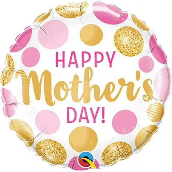 Qualatex 89709 18 in. Mothers Day Pink & Gold Dots Flat Foil Balloon - Pack of 5
