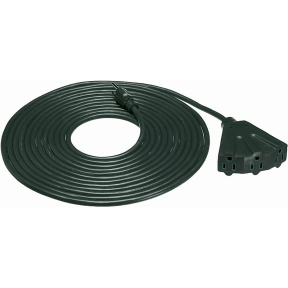 Indoor/Outdoor Extension Cord, 25-foot, 3-Prong Vinyl with 3 Outlets - 13 Amps, 1625 Watts, 125 VAC, Green Green 25 ft