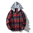thumbnail image 2 of TMOYZQ Mens Flannel Hoodie Drawstring Hooded Plaid Shirts Long Sleeve Casual Button Down Shirts Lightweight Flannel Shirt Jackets, 2 of 9