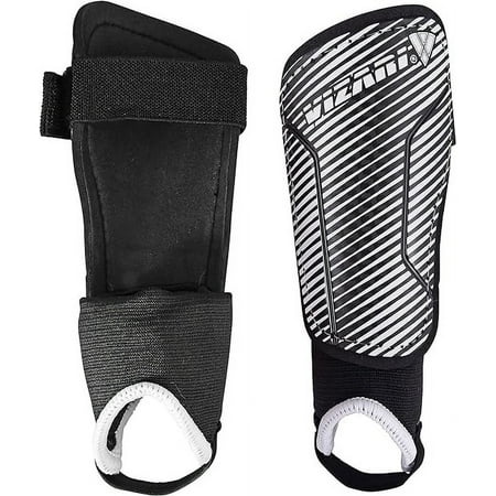 Vizari Matera Soccer Shin Guards with Ankle Protection for Kids, Youth, and Adults | Lightweight and Durable Gear for Ages 3+ - BLACK/WHITE, L