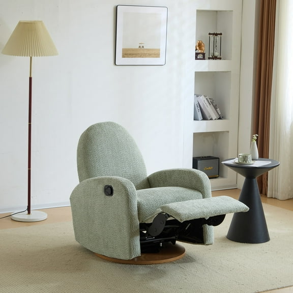 GDF Studio Contemporary 360° Swivel and Glider Recliner with Wooden Base, Light Green