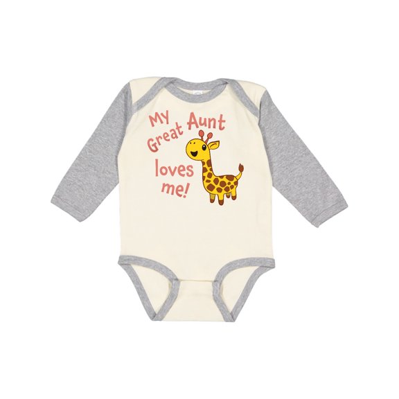 Inktastic My Great Aunt Loves Me- Cute Giraffe Boys or Girls Long Sleeve Baby Bodysuit
