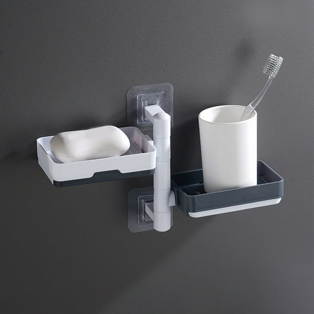 Fiudx Ofertas Flash Artículos En Oferta Jabonera Autoadhesiva De 2 Capas, Caja De Jabón Giratoria Montada En La Pared, Almacenamiento Para Baño Y Cocina