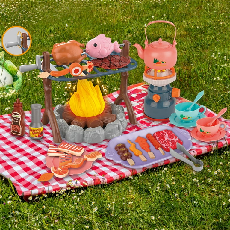 PayUSD 45PCS Kids Camping Toys Set BBQ Grill Toy Barbecue Pretend
