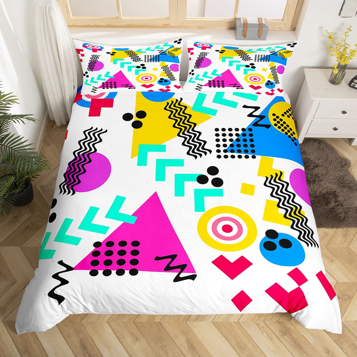Memphis Duvet Cover Hipster Retro Bedding Set,80s and 90s Hip Hop Funky