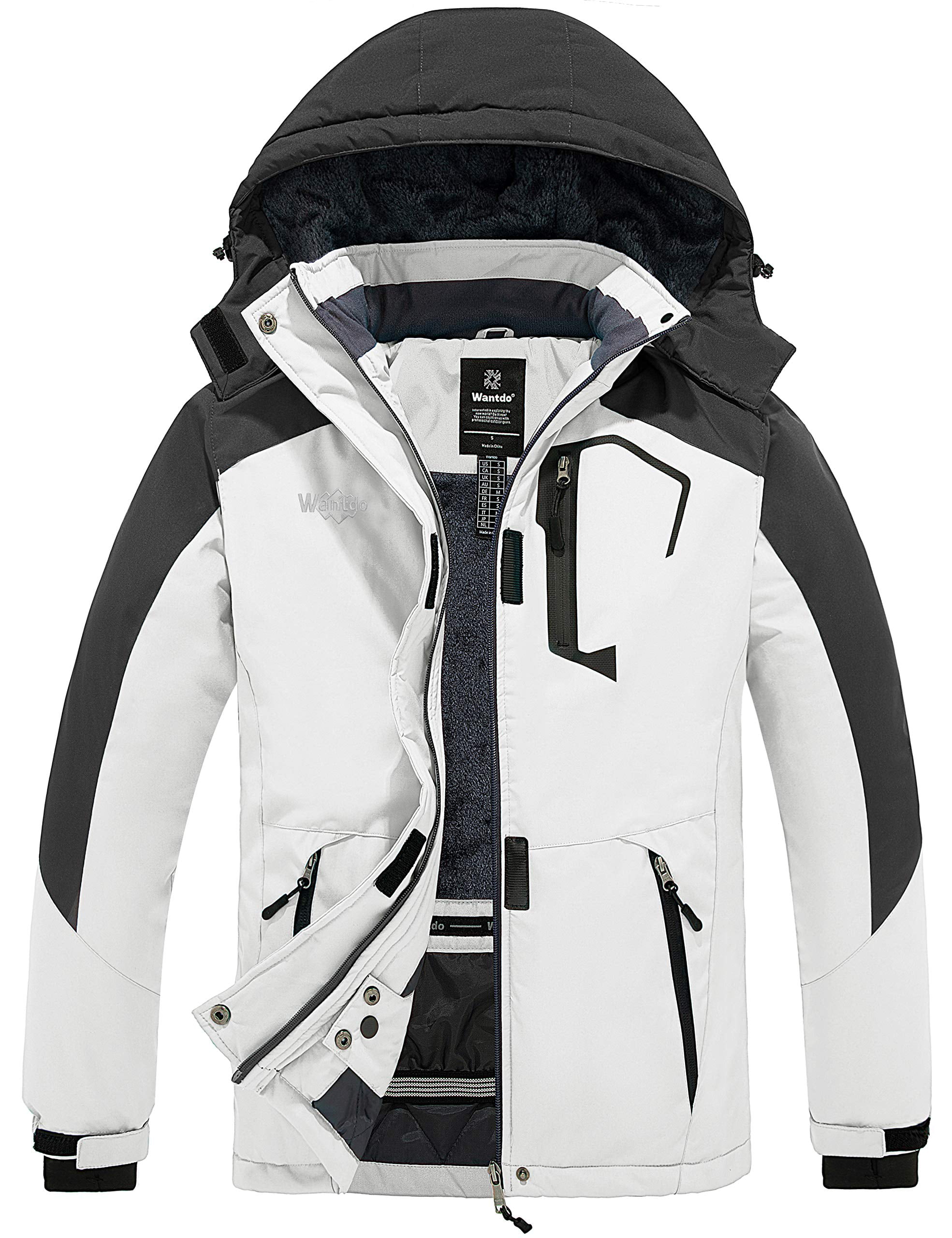 Wantdo Boy's Waterproof Ski Jacket Fleece Snowboarding Jackets Warm Thick Winter Coat Hooded Raincoats 