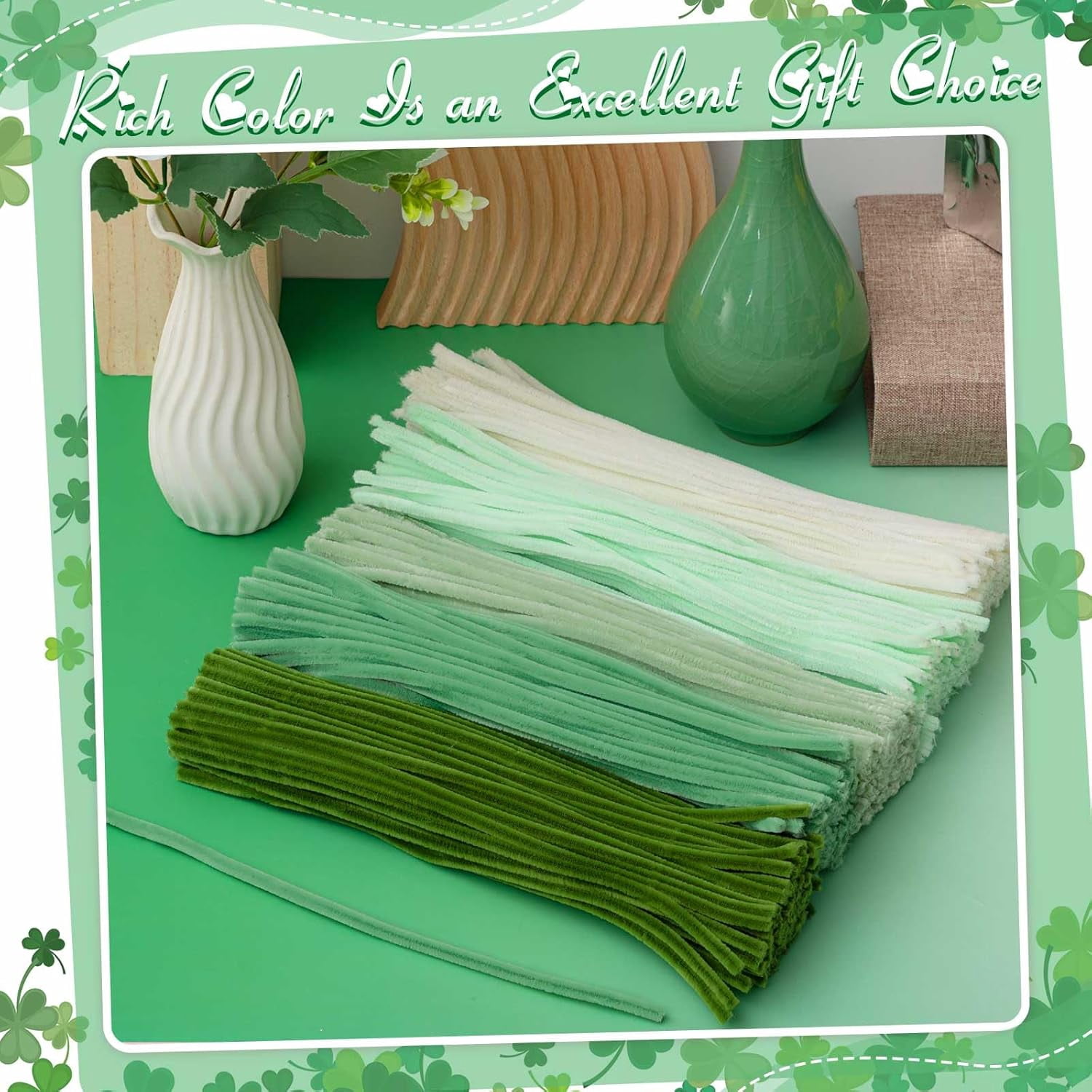 EP 500 Pieces Pipe Cleaners Chenille Stems for Flowers Craft Supplies Bulk Fluffy Fuzzy Sticks for DIY Art Projects Creative Gift Wrapping Party Decorations(Boho Green,12 Inch)