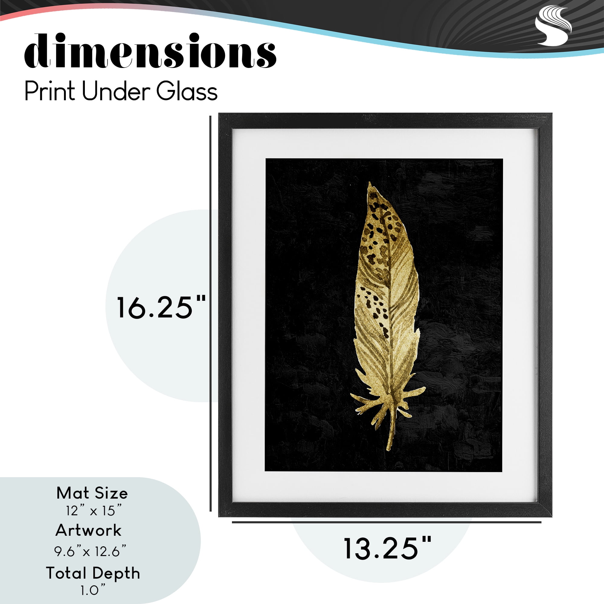 Speckled Feather on Black Black Framed Print Under Glass, design by Kim Allen