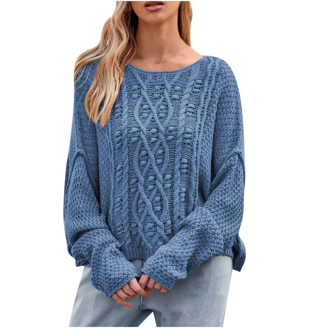 Yuyuzo Chandails pour Femmes Manches Longues Chandail Col Rond Rayé Tricoté Hauts Hiver Décontracté Couleur Unie Chandails
