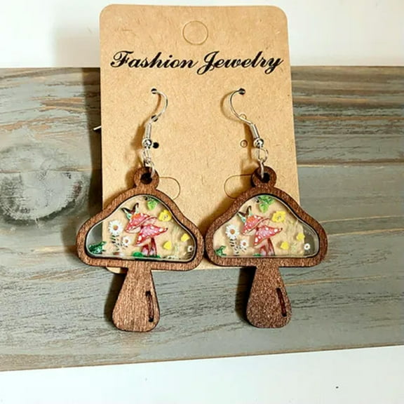 Acrylic Mushroom Floral Bezel Wooden Earrings for Women Fall Jewelry Gifts