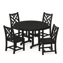 POLYWOOD Chippendale 5-Piece Round Side Chair Dining Set in Black