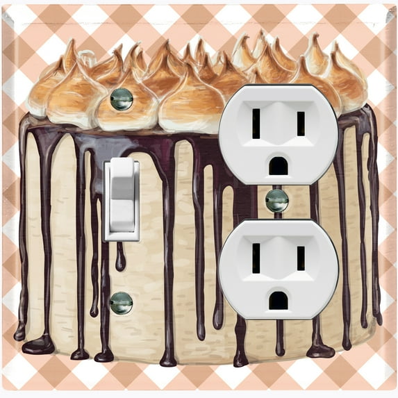 Metal Light Switch Wall Plate Outlet Cover (Vanilla Chocolate Roasted Marshmellow Cake - Single Toggle Single Duplex)