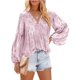 thumbnail image 1 of Blusa con cuello en V y manga larga con estampado de textura, color puro, tops casuales de moda para mujer, 1 of 8