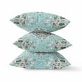 thumbnail image 3 of Aqua Blue Floral Geometric Suede Throw Pillow, 3 of 5