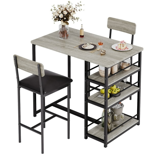 ChaoLink Juego de mesa para cocina, mesa y sillas para 2, juego de comedor de 3 piezas con 2 sillas tapizadas, juego de mesa para bares y desayunos, para espacios pequeños