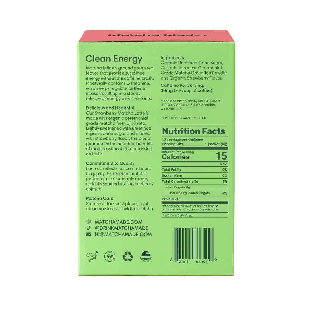(12 pack) Morning Made Ceremonial Grade Organic Matcha Latte Powder, Strawberry, 10 Pack (0.18oz ea)