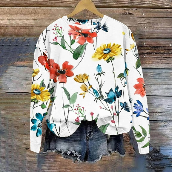 Spring Tops for Women Clothes under $5.00 Fashion Women's Casual Long Sleeve Round Neck Ladies Sweatshirt Tops Blouse(Multi-color,S)