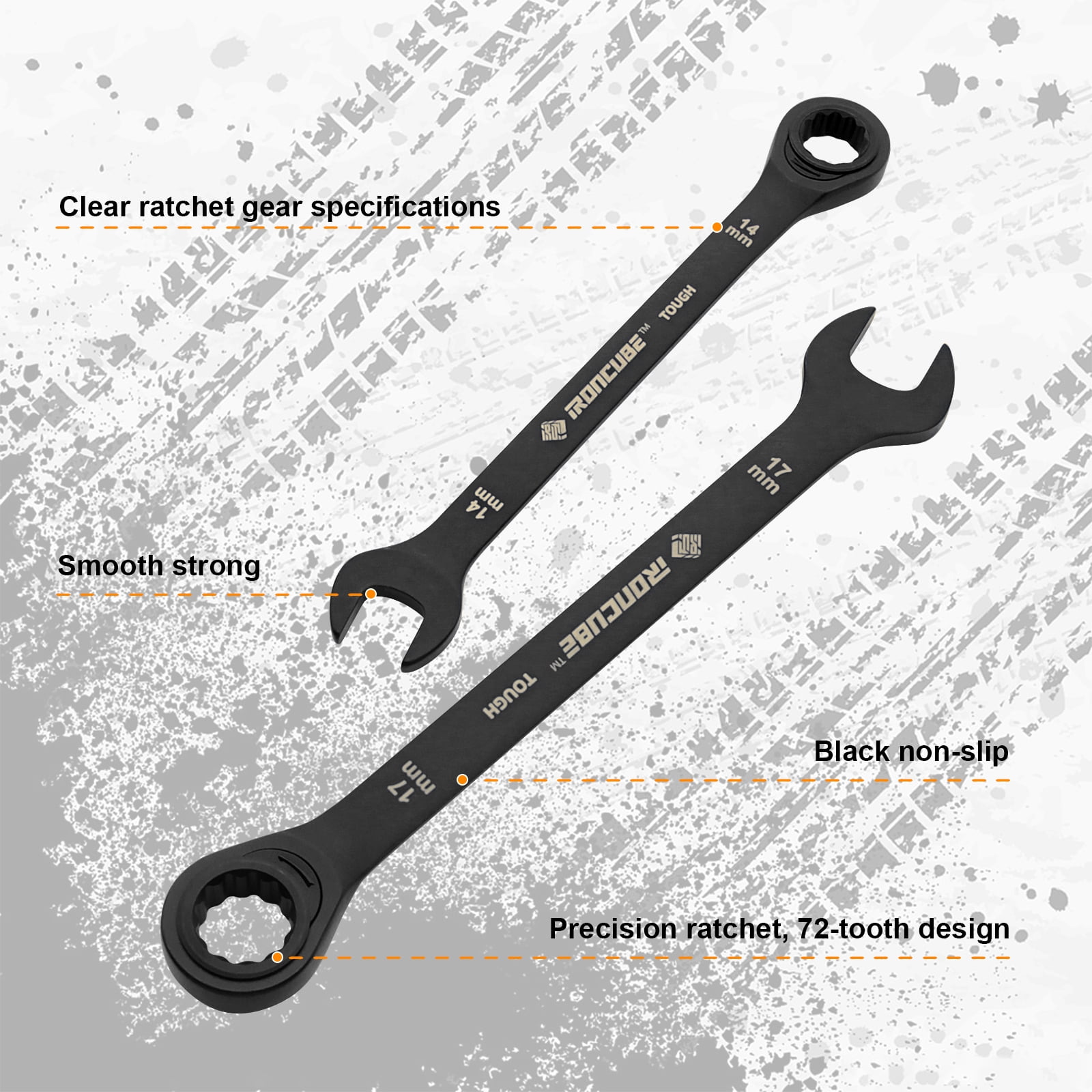 IRONCUBE Ratcheting Wrench Set, 12-Piece Tough Black, Metric 8-19mm, With Wax Canvas Storage Bag for Racing Motorcycle Backup Team's Maintenance Tools