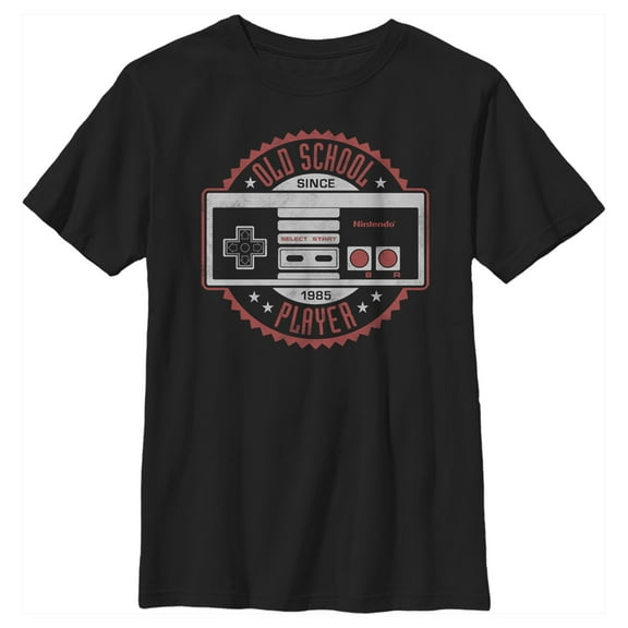 Boy's Nintendo Old School NES Controller Emblem  Graphic Tee Black Large