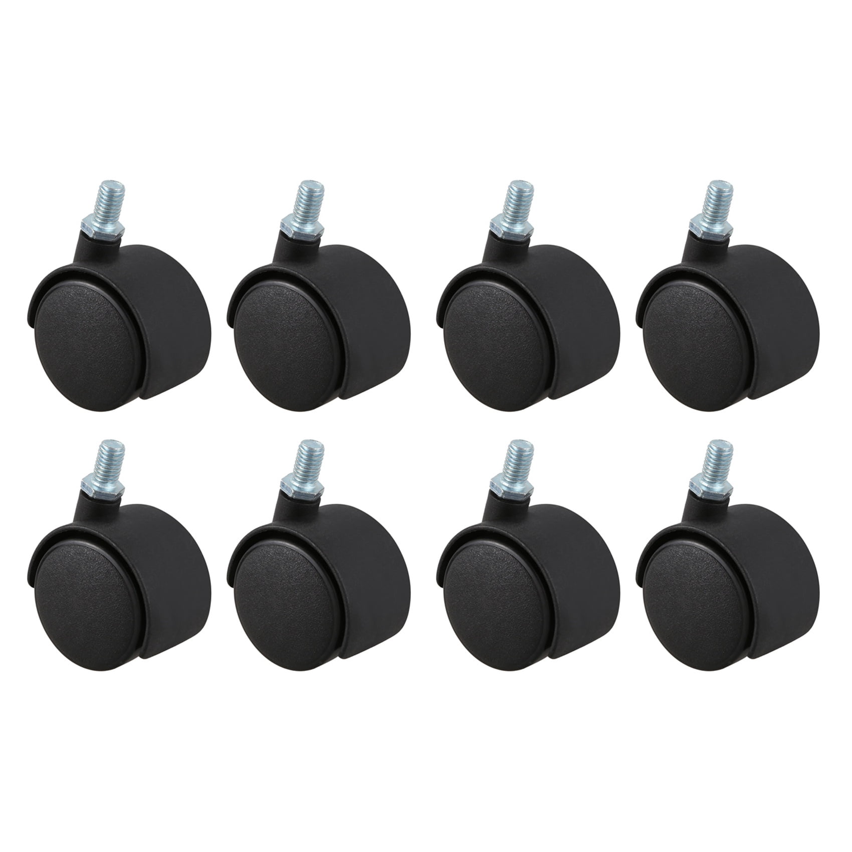 Plastic Swivel Caster 8mm Screw Stem 1.5-Inch Dia Wheel 8 Pcs Black