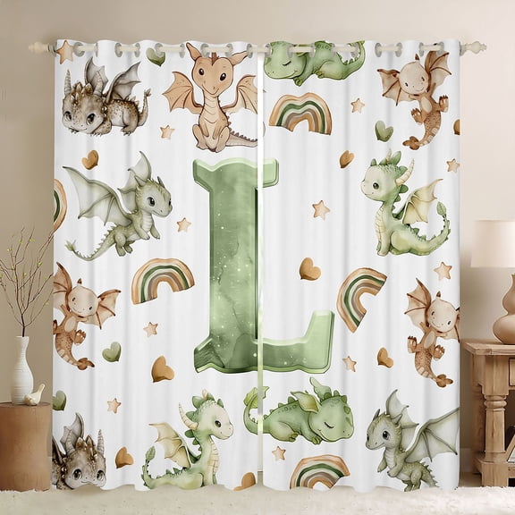 Castle Fairy Dragon Letter L Black Out Curtains for Kids,Watercolor Animal Rainbow Curtains Pack of 2 (42x63 Each)