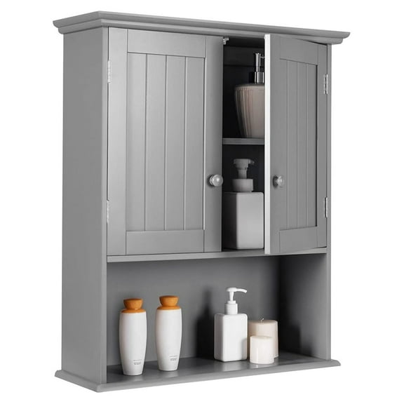 WDZS Wall Mount Bathroom Cabinet Wooden Medicine Cabinet Storage Organizer with 2-Doors and 1-Shelf Cottage Collection Wall Cabinet (Grey)