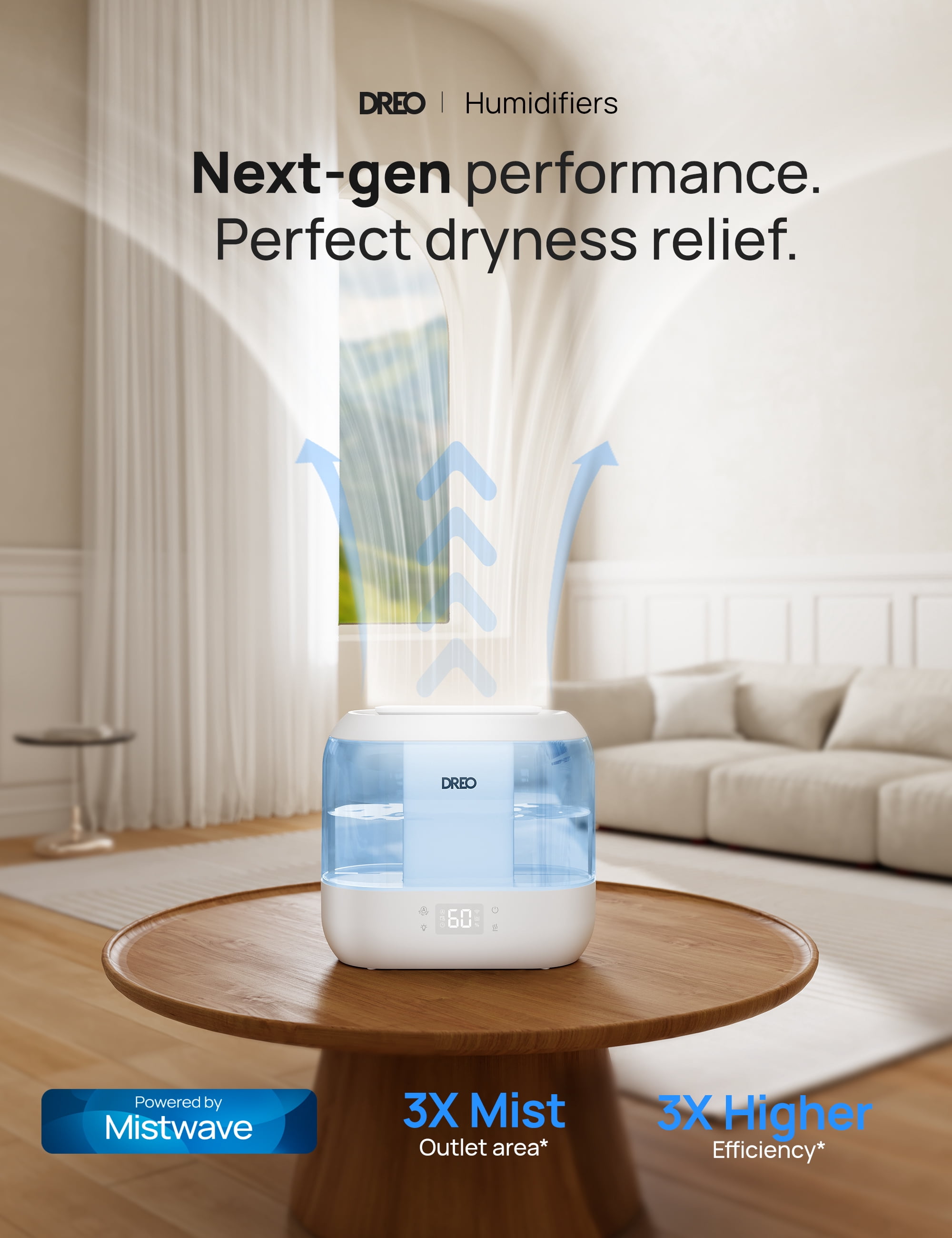 Dreo Smart Humidifiers for Room, 4L Top Fill Cool Mist Humidifier,Touch/APP/Voice Control,40H Runtime, Essential Oil Diffuser with Nightlight,Air Humidifiers for Home, Baby Bedroom, Blue