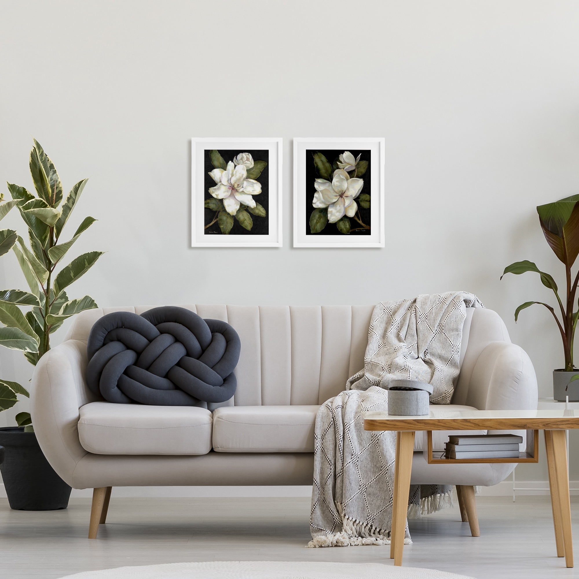 Stupell Industries Magnolia Buds & Blooms 2 Piece White Framed Print Under Glass Set, design by Nan