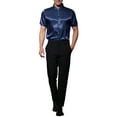 thumbnail image 2 of INSPIRE CHIC Satin Shirts for Men's Button Down Collared Short Sleeve Business Shirts Navy Blue S, 2 of 6