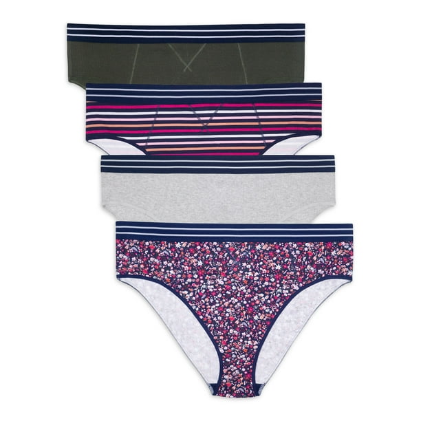 No Boundaries Women's High Waisted Ribbed Cotton Brief Panties, 4Pack