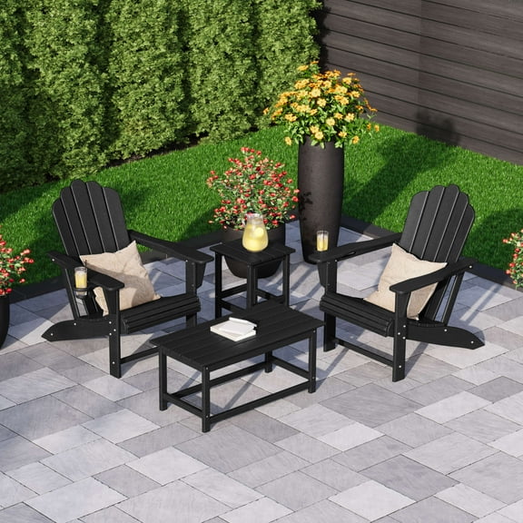 WestinTrends Highland 4-Piece Adirondack Chairs with Cup Holders and Table Set, Black