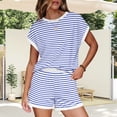 thumbnail image 2 of WAYUTE Womens Sets 2 Piece Outfits Casual Loose Fit Striped Knit Short Sleeve T Shirts Top and Shorts Trendy Summer Outfit, 2 of 6