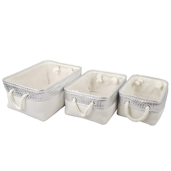 A&B Home Alcott Canvas Nested Baskets, Silver & White, Set of 3