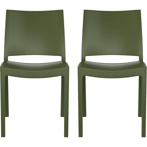 SSyao Modern Stackable Patio Dining Chairs Set of 2, Lightweight Polypropylene Plastic Outdoor Chairs with Ergonomic Backrest, Weather-Resistant for Garden, Balcony, or Indoor Use,Olive Green