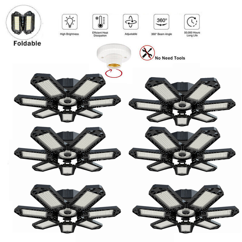 300W Deformable LED Garage Light | 30000 Lumens, 6500K Ultra Daylight, Adjustable Panels For Shop/Ceiling