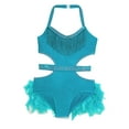 thumbnail image 3 of TTAO Big Girls Latin Jazz Tulle Skirted Leotard Feather Tutu Dress Gymnastics Dance Outfit Sequins Camisole Turquoise 14, 3 of 5
