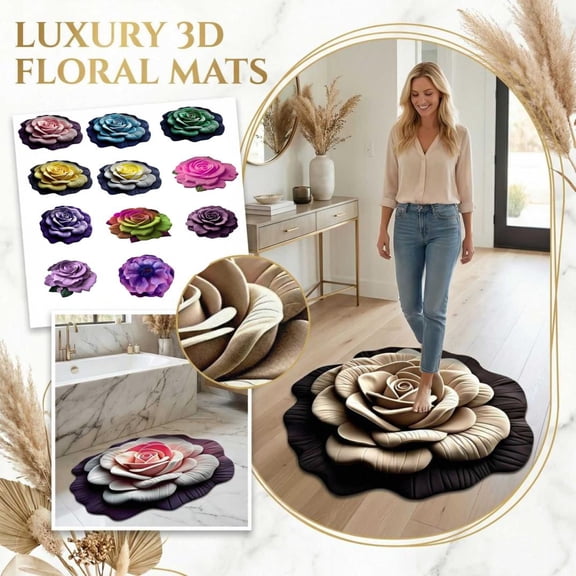 24" X 24" 3D Floral Shaped Non-Slip Absorbent Mat, Durable Stain-Resistant Easy To Clean Floor Mat, Decorative Entryway Rug For Indoor Entrance, Bathroom, Living Room, Bedroom And