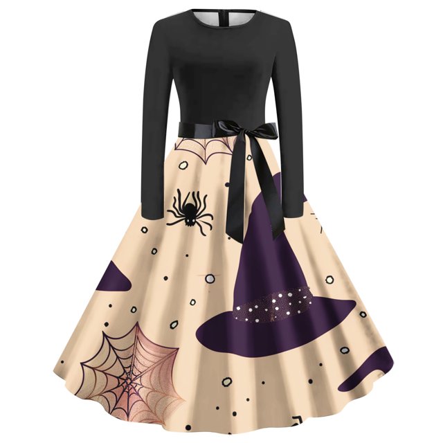 Dress for Women,Long Sleeve Dress for Women,Womens Fashion Casual Printing Long Sleeve Round-Neck Dress,Long Sleeve Dress,Casual Dress for Women
