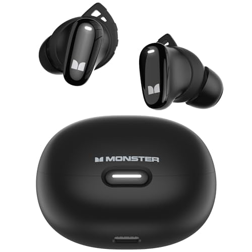 Monster N-Lite 206 Auriculares Inalámbricos Bluetooth In-Ear, Auriculares Bluetooth 5.4 Micrófono Incorporado, Ajuste Cómodo, Control Táctil, Carga Rápida Tipo C, IPX6 Impermeable, Tiempo de Reproducc