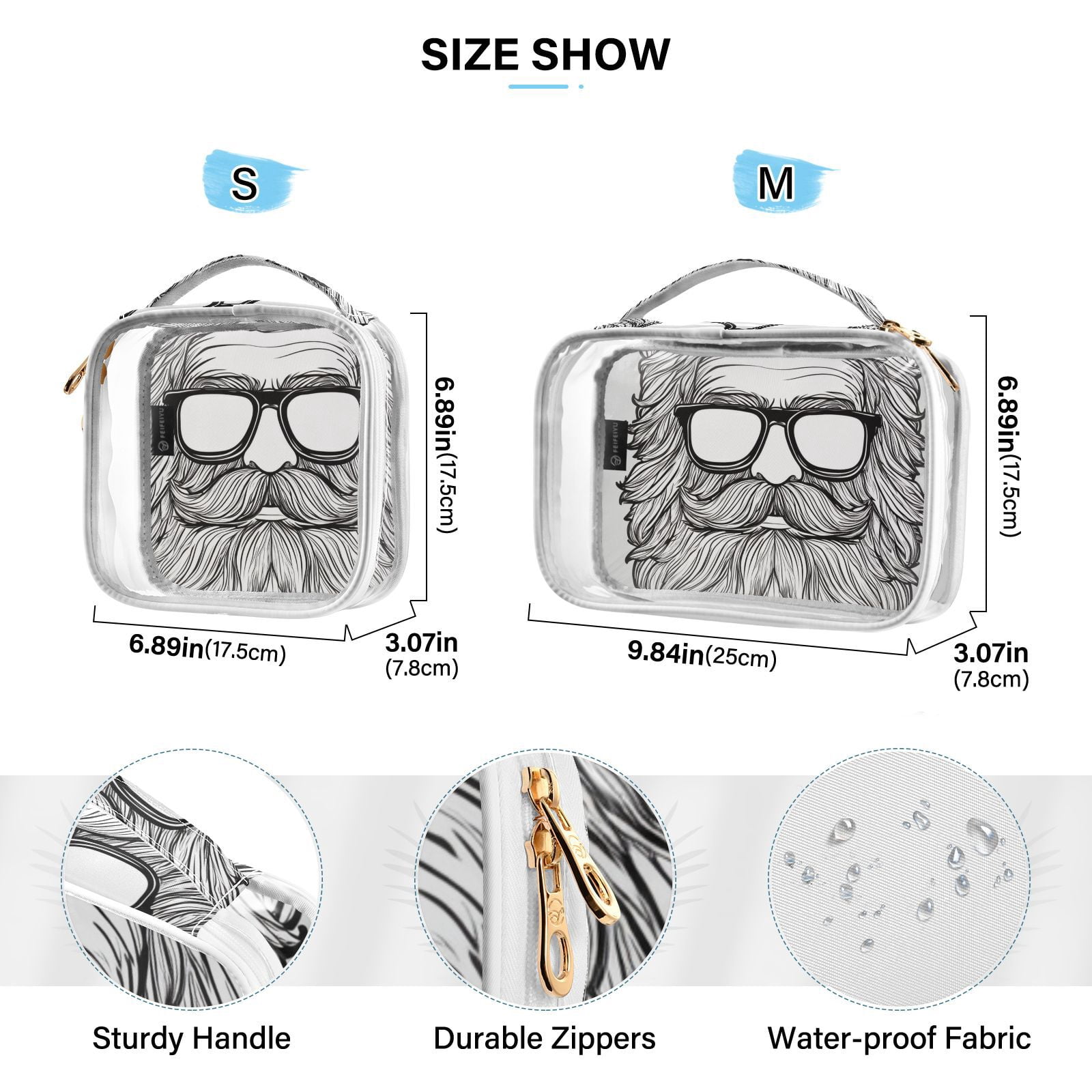Clear Makeup Bags with Handle Large Opening 2 Pack Set Toiletry Bag Quart Size Bag, for Women Man Traveling Travel Essentials, Toiletries and Other. Beard Man