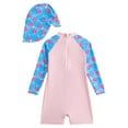 thumbnail image 4 of Zanarzt Rash Guard for Girls Comfortable Breathable Stylish Swimsuit Set with Cartoon Print Long Sleeve and Hat Pink,12-18 Months, 4 of 7