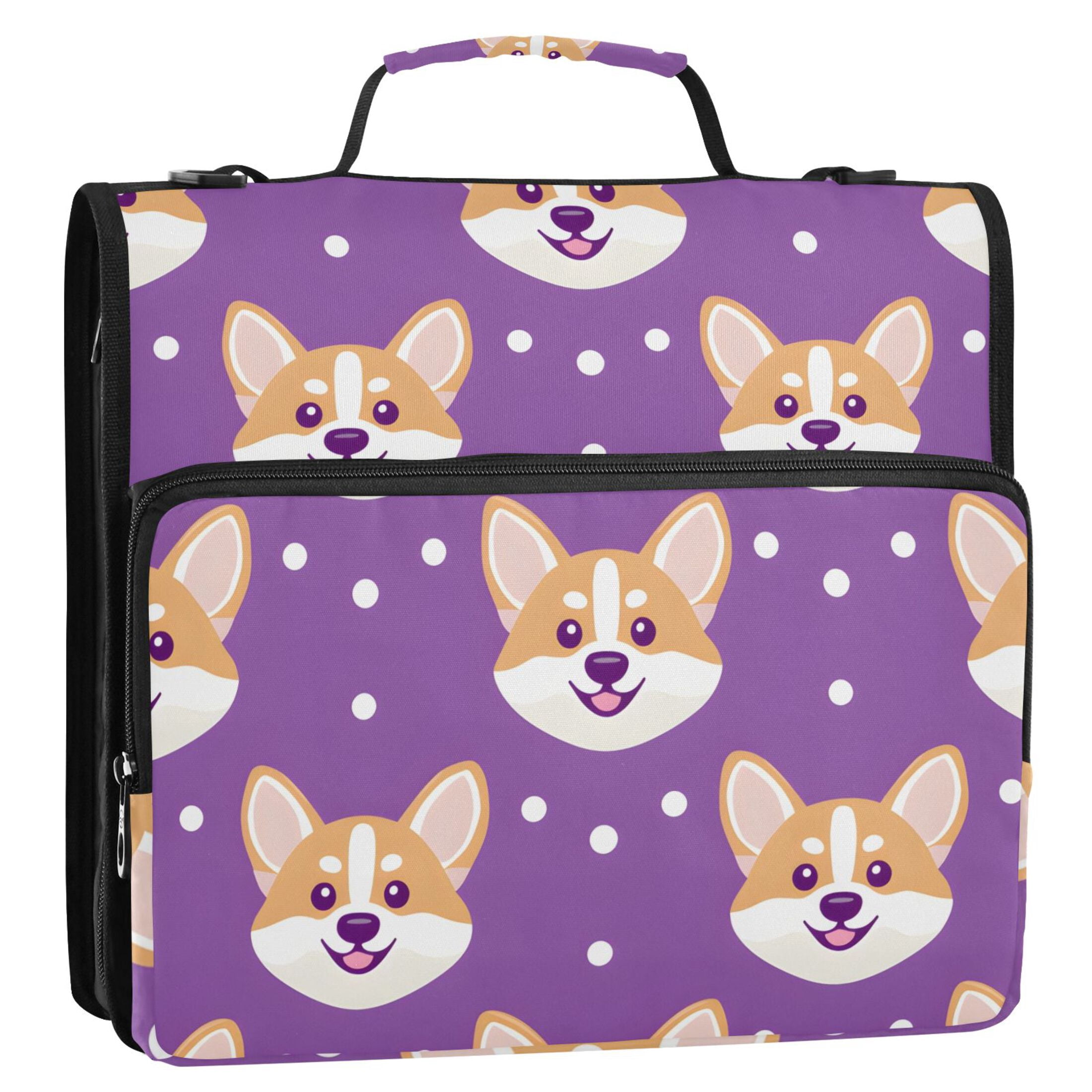 3 Ring Zipper Binder with Shoulder Strap Waterproof Trapper Keeper 2 Inch D-Ring 500 Sheets Capacity Corgi Dog Faces