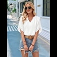 thumbnail image 4 of Blusas de Mujer de con Aberturas, Corta, Cuello en V, Estilo Informal de Negocios, Camisa de Verano M, 4 of 10