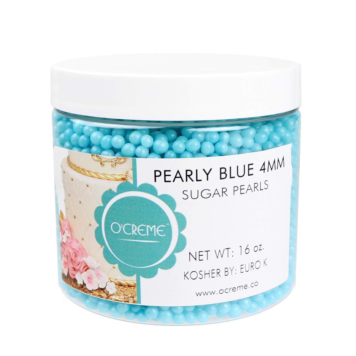 O'Creme White Edible Sugar Pearls Cake Decorating Supplies for Bakers:  Cookie, Cupcake & Icing Toppings, Beads Sprinkles For Baking, Kosher  Certified, Candy Sugar Ball Accents 8mm, 32 Oz 