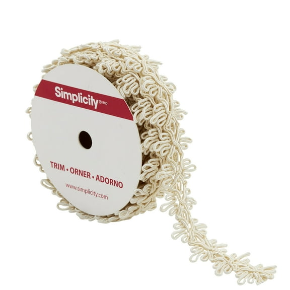 Simplicity Trim, Polyester, Beige 1 1/8 inch, 3 Yards Ornate Gimp Trim Ribbon