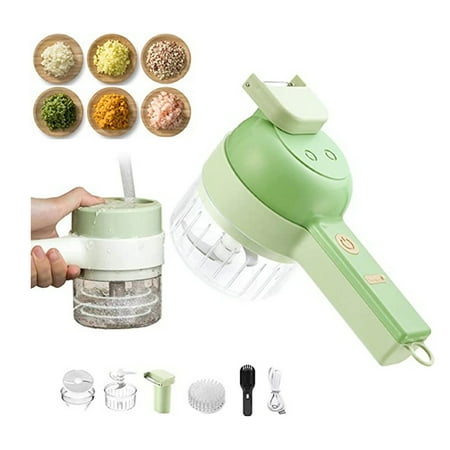 

4 in 1 Handheld Electric Vegetable Cutter Set Garlic Slicer Onion Chopper Mini Food Electric Chopper for Garlic Pepper Chili Onion Celery Ginger Meat
