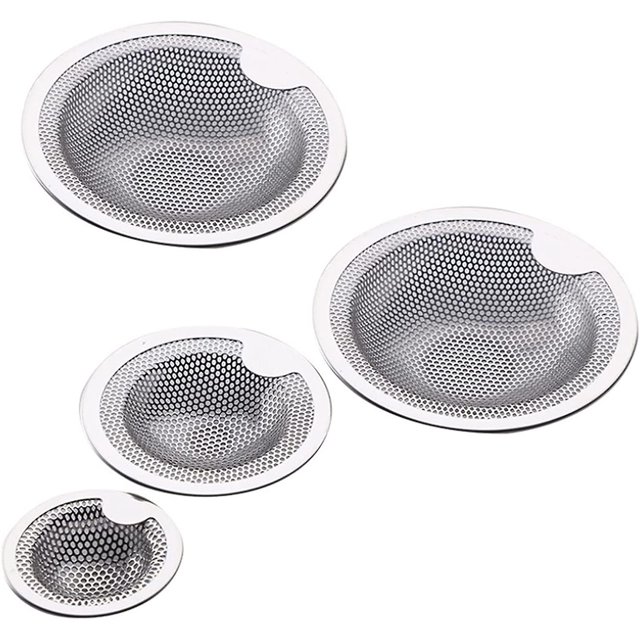 Filtros de retención de pelo para bañera, colador de fregadero de acero inoxidable, desagües para fregadero, protectores de residuos, tapón de residuos para cocina y baño, 4 piezas