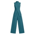 thumbnail image 4 of Sets Summer Outfits Sleeveless Crop Tops Women Solid Color Stand Collar Sleeveless Shirt Tops Wide-Leg Pants Suit Blue Xxl, 4 of 6
