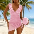 thumbnail image 2 of CHGBMOK Womens One Piece Swimsuits Sexy V Neck Sleeveless Backless Ruffles Suits Mesh Fitted Side Slit Swimwear, 2 of 7
