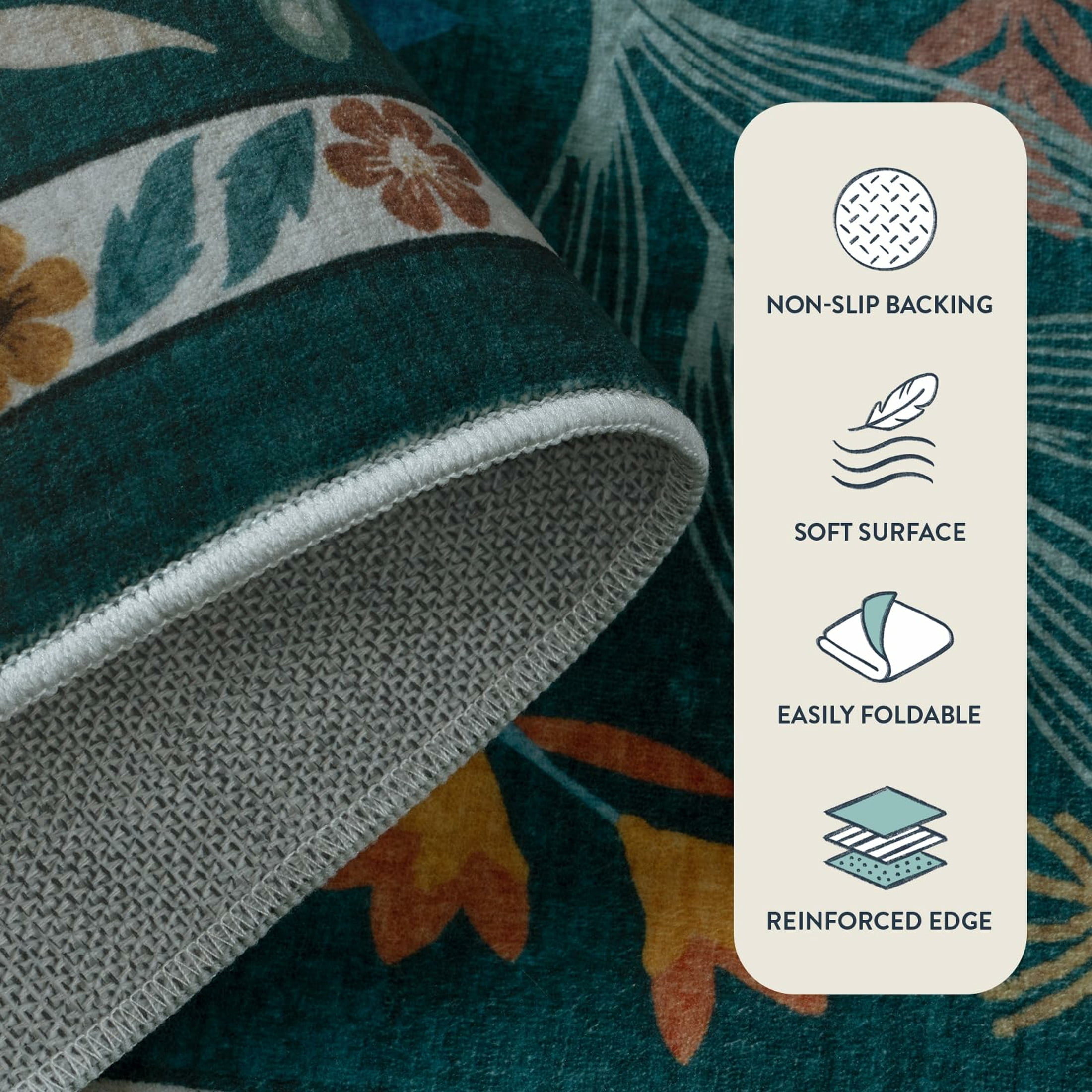 Moynesa Teal Large Area Rugs 8'x10', Botanical Floral Washable Rug for Living Room, Soft Rugs for Bedroom Non-Slip Ultra-Thin Modern Rug Dining Room Accent Carpet for Dorm Apartment